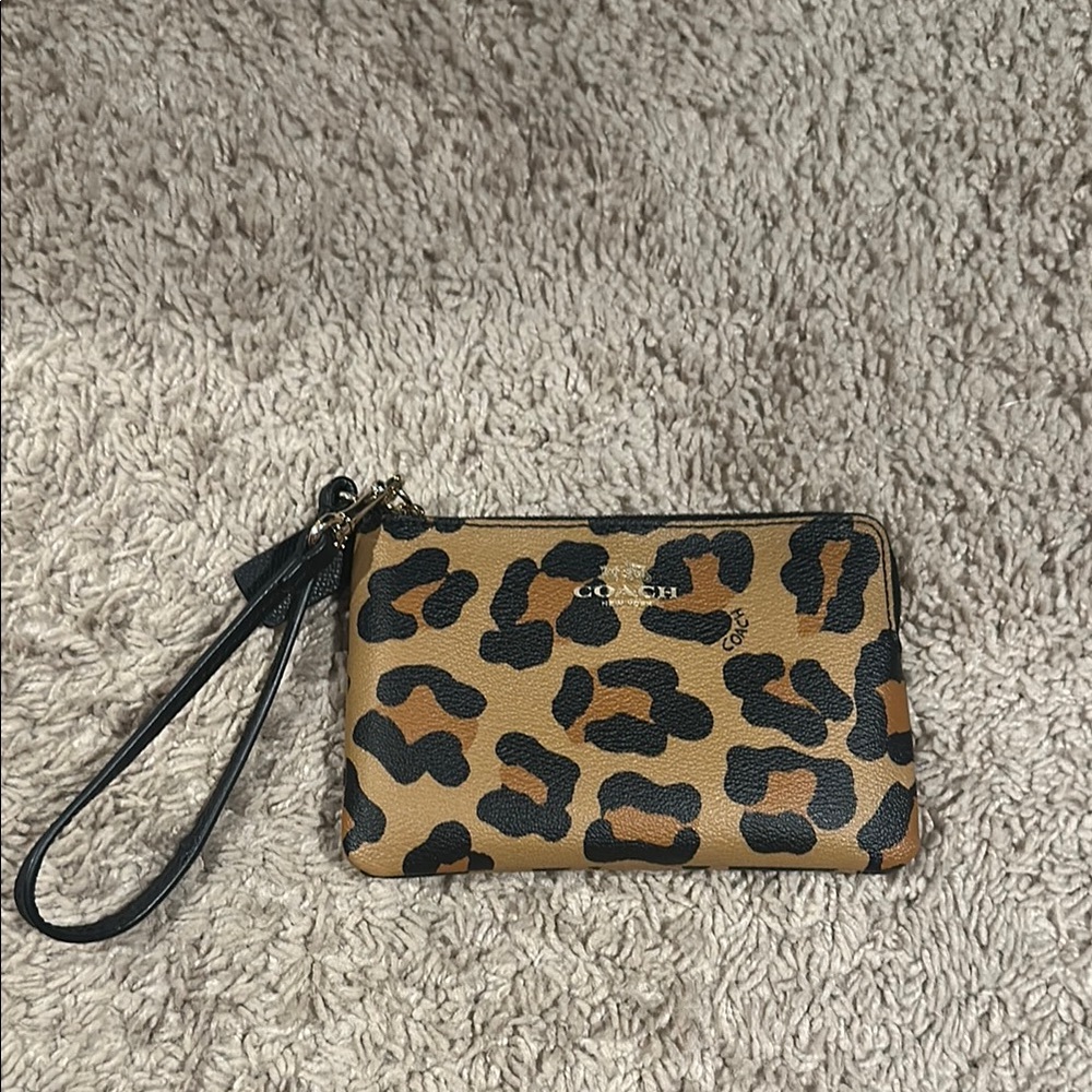 Coach Tan and Black Animal Print Wristlet
